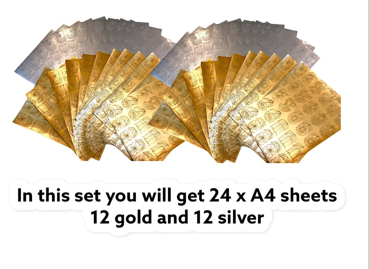 24 x A4 Glitter Gold and Silver Floral Die Cut Sheets - 600 Flowers
