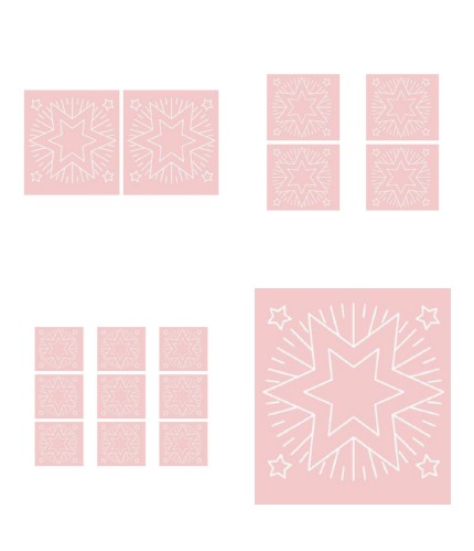 Digital White Work Christmas Star <b>Pink 4 Sizes - 4 x A4 Sheets Download