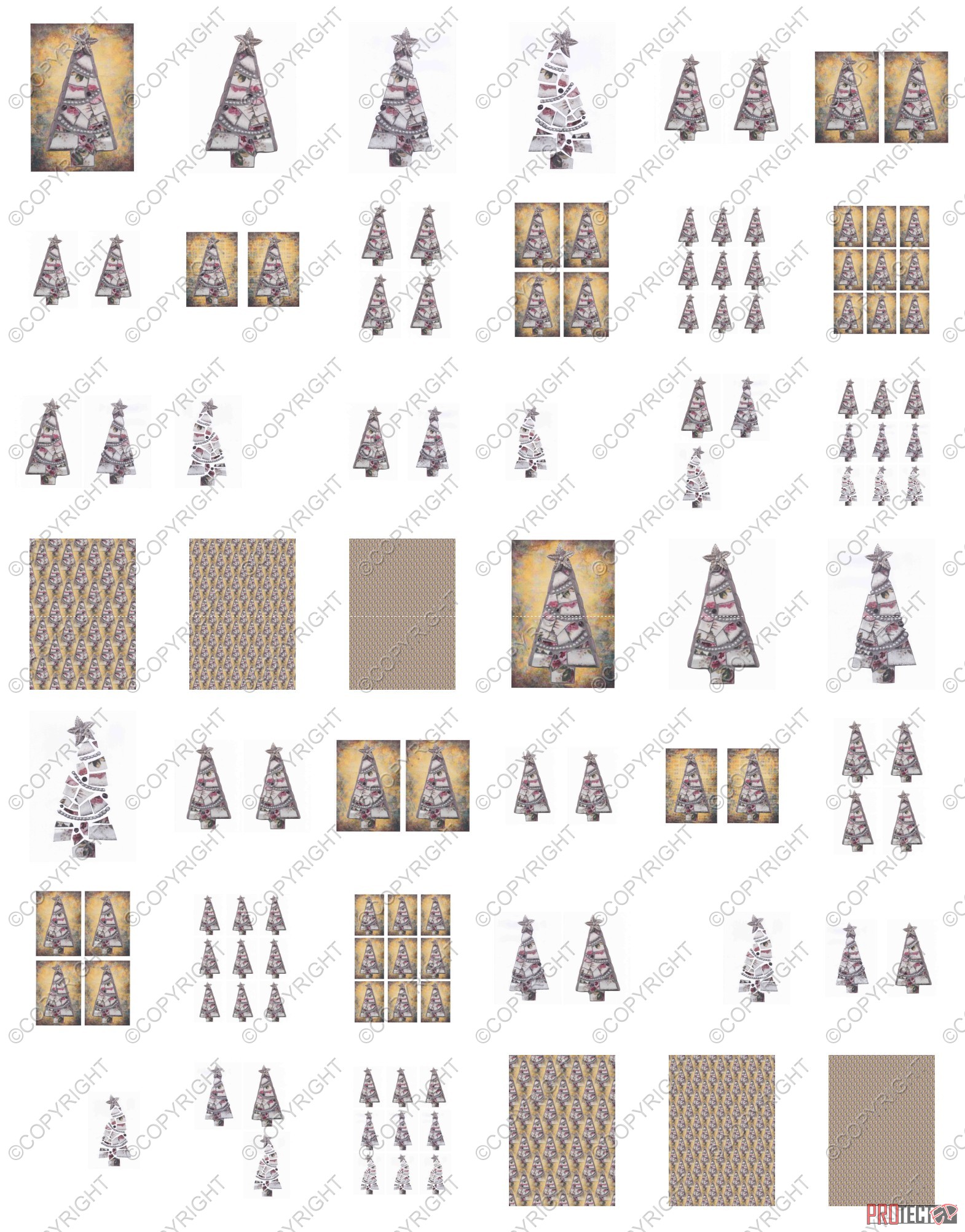 Christmas Tree Tile Effect Set 01 - 42 Pages-to Download 