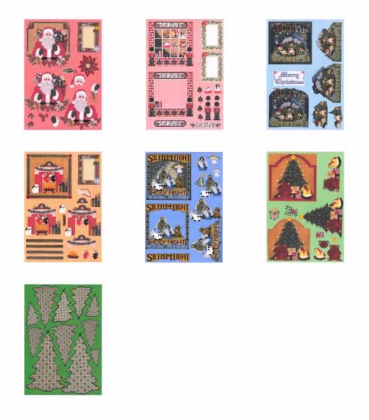 Christmas Characters Tapestry Decoupage Set. 7 x A4 Pages