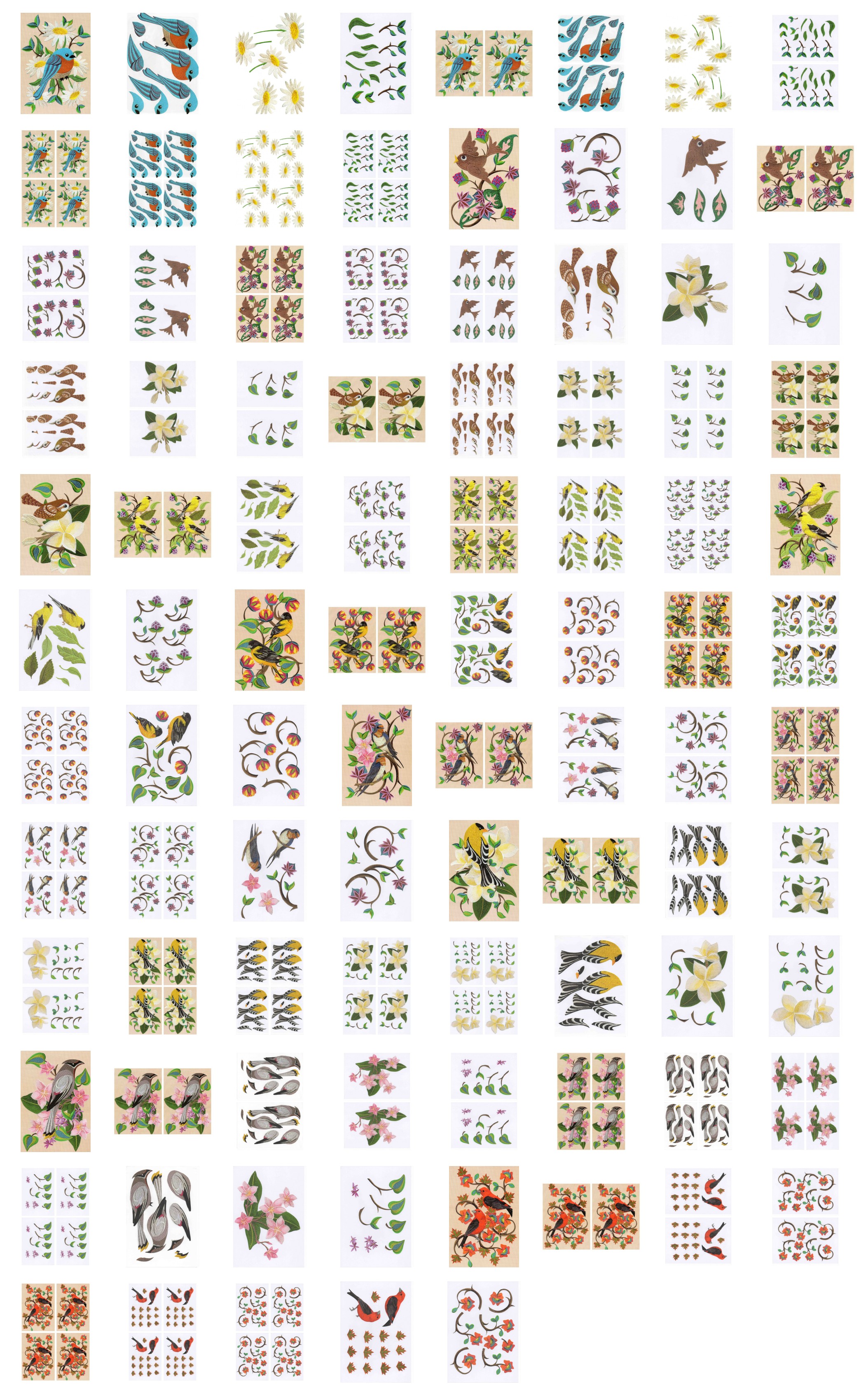 Embroidered Effect Birds & Flowers <b>ALL 9 SETS</B> 93 Pages to Download
