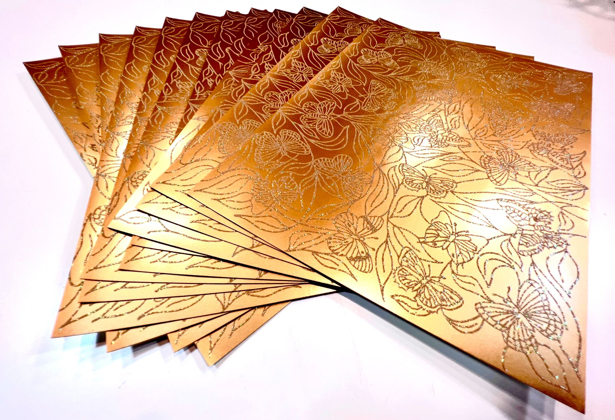 24 x A4 Glitter Gold and Gold Butterfly Card