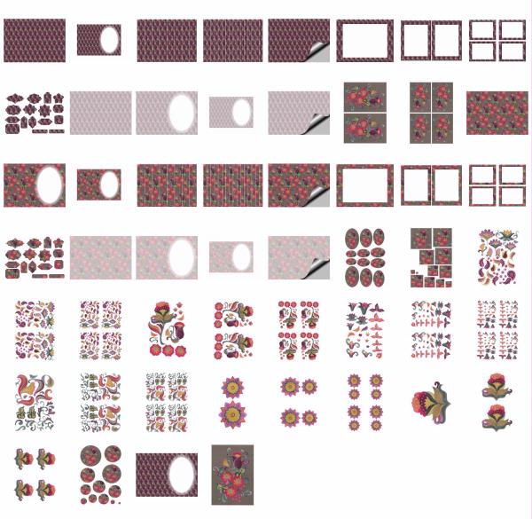 Jacobean Flowers Stitch Effect Set 12 - 52 x A4 Pages to DOWNLOAD