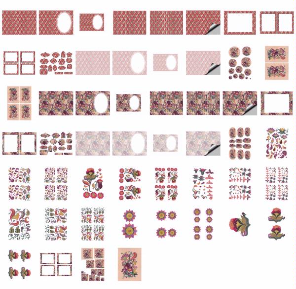 Jacobean Flowers Stitch Effect Set 16 - 52 x A4 Pages to DOWNLOAD