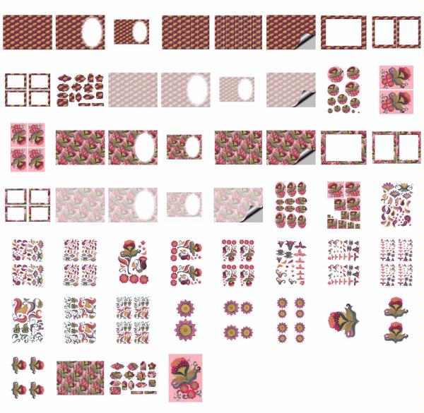 Jacobean Flowers Stitch Effect Set 17 - 52 x A4 Pages to DOWNLOAD