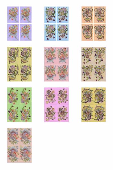 Jacobean Flowers Stitch Effect 1 to 10 Small Toppers - 10 x A4 Pages to DOWNLOAD