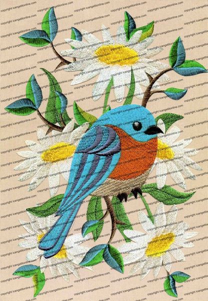Embroidered Effect Birds & Flowers Set 01 - 12 Sheets to Download