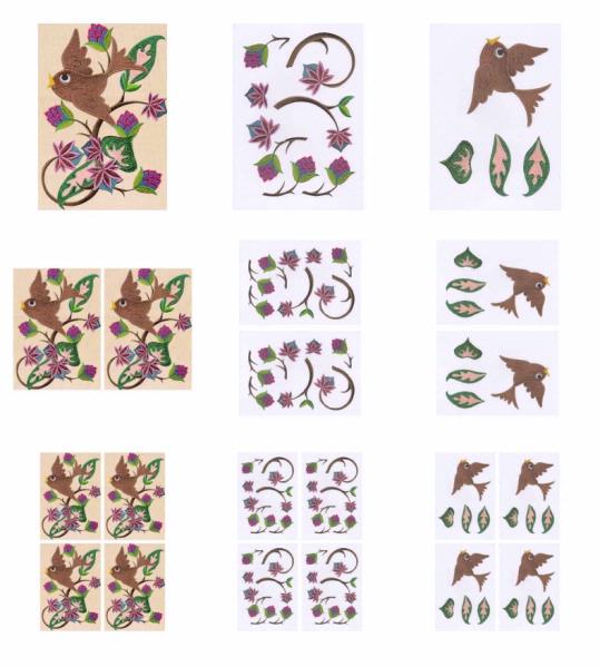 Embroidered Effect Birds & Flowers Set 02 - 9 Sheets to Download