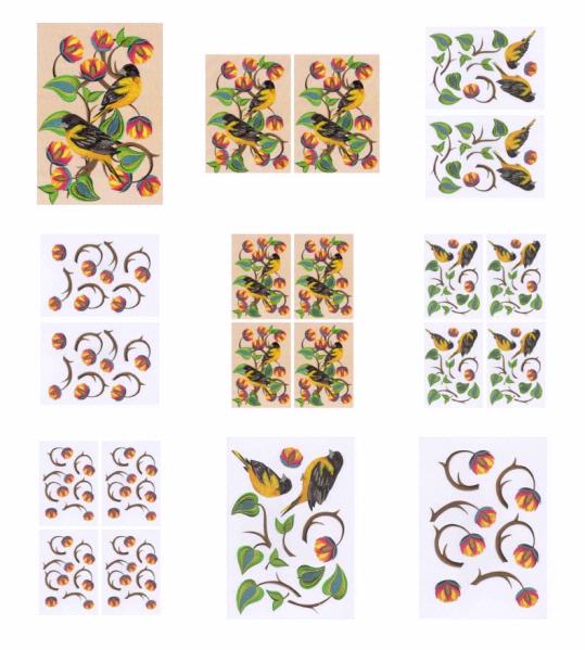 Embroidered Effect Birds & Flowers Set 05 - 9 Sheets to Download