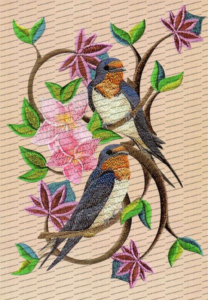 Embroidered Effect Birds & Flowers Set 06 - 9 Sheets to Download