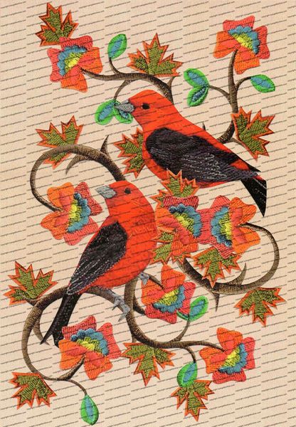 Embroidered Effect Birds & Flowers Set 09 - 9 Sheets to Download
