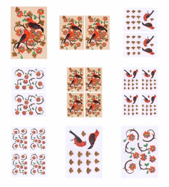 Embroidered Effect Birds & Flowers Set 09 - 9 Sheets to Download