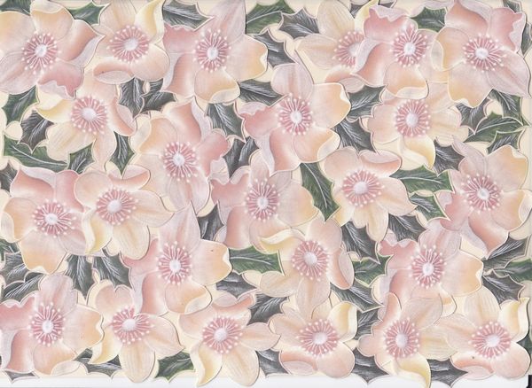 Christmas Rose and Holly Backing Paper Set Peach - 4 x A4 Pages to Download