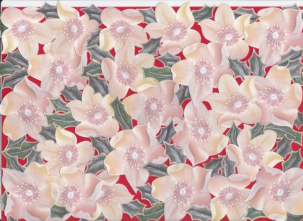 Christmas Rose and Holly Backing Paper Set Red - 4 x A4 Pages to Download