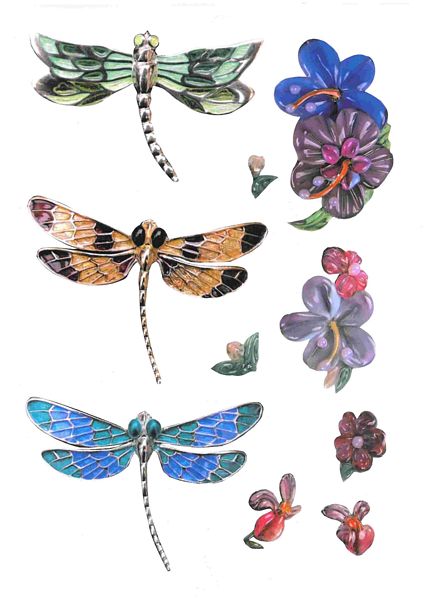 Enamel Dragonfly and Flower Embellishments - 9 x A4 Pages to DOWNLOAD
