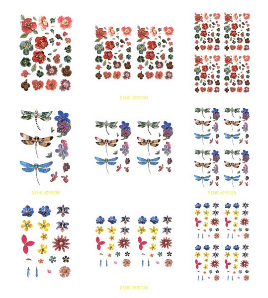 Enamel Dragonfly and Flower Embellishments - 9 x A4 Pages to DOWNLOAD