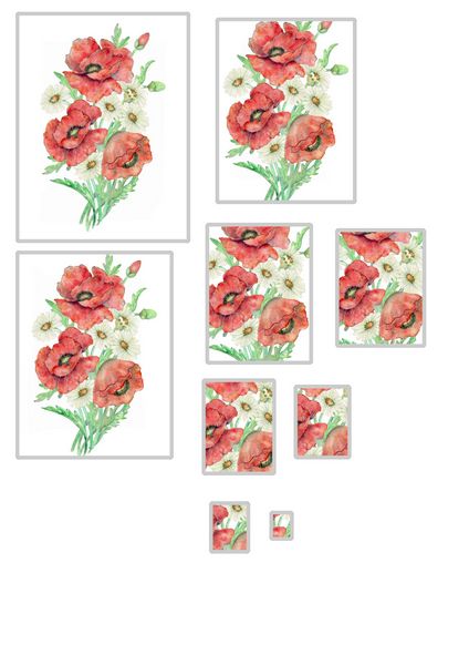 Poppies Bouquet Rectangle Stackers - 1 x A4 Page to DOWNLOAD