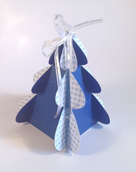 Gingham Folding Standing Christmas Tree <b>Dark Blue</b> - 6 Sizes to Download