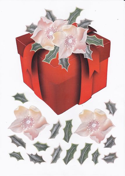 Christmas Rose and Holly Decoupage Present - Set 2 - 4 x A4 Pages Download