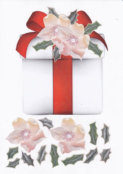Christmas Rose and Holly Decoupage Present - Set 3 - 4 x A4 Pages Download