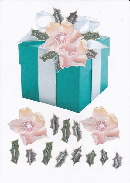 Christmas Rose and Holly Decoupage Present - Set 4 - 4 x A4 Pages Download