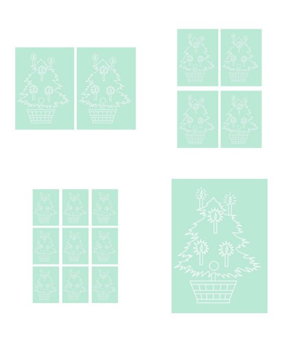 Digital White Work Christmas Tree <b>Green 4 Sizes - 4 x A4 Sheets Download