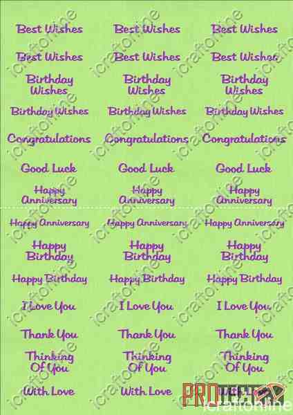 A4 Assorted Collection 1 - Deep Purple Text on a Green Background - 42 Greetings