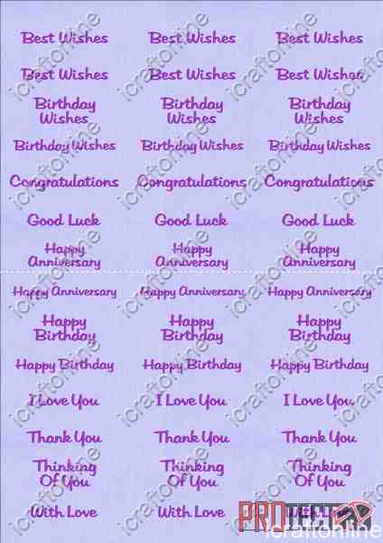 A4 Assorted Collection 1 - Deep Purple Text on a Lt Purple Background - 42 Greetings