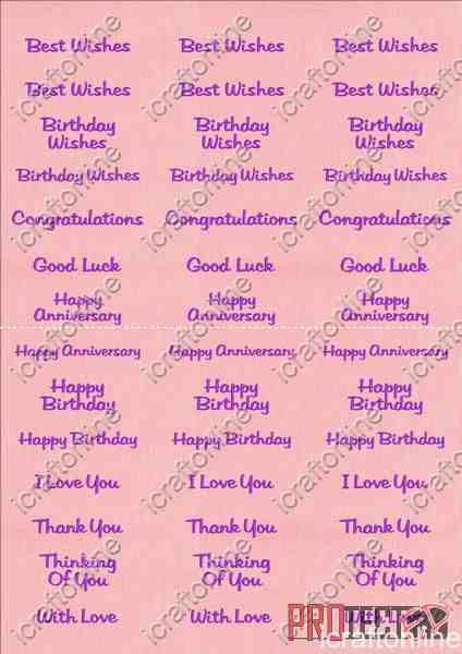 A4 Assorted Collection 1 - Deep Purple Text on a Pink Background - 42 Greetings