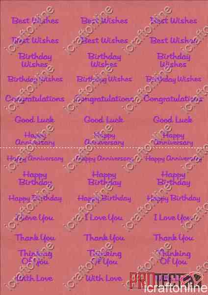 A4 Assorted Collection 1 - Deep Purple Text on a Red Background - 42 Greetings