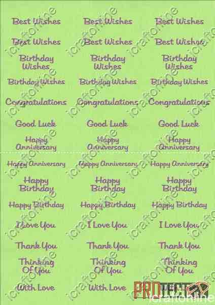 A4 Assorted Collection 1 - Purple Text on a Green Background - 42 Greetings