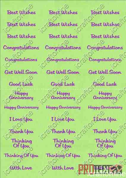 A4 Assorted Collection 2 - Deep Purple Text on a Green Background - 42 Greetings