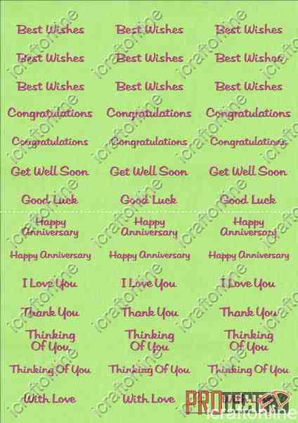 A4 Assorted Collection 2 - Pink Text on a Green Background - 42 Greetings