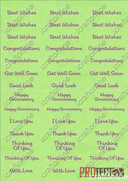 A4 Assorted Collection 2 - Purple Text on a Green Background - 42 Greetings
