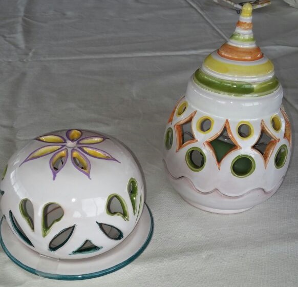 set of two hand-painted ceramic candlestick